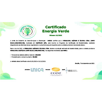Viralcool Castilho recebe certificados ambientais